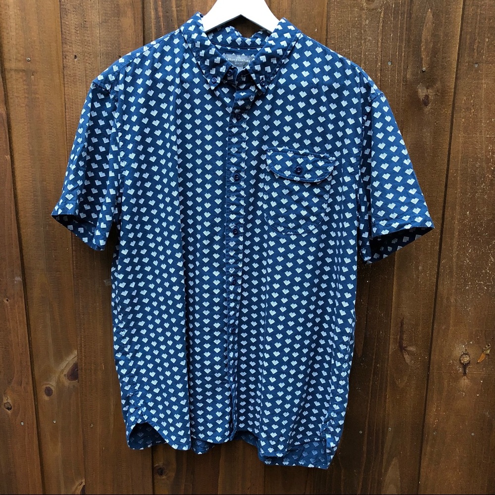 LL Bean Signature Slim Fit Navy Blue White Shirt